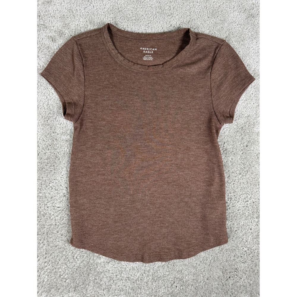 American Eagle Womens Brown Thermal Waffle Knit Short Sleeve Top Size M